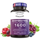Remedios naturales de Thomas Resveratrol 1600mg Suplemento Antioxidante de Trans-Resveratrol con Extracto de semillas de uva orgánica y Quercetina- Anti-Aging y soporte cardiovascular- 120 cápsulas