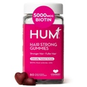 HUM Hair Strong Daily Hair Growth Gummies with Biotin, Zinc, Vitamina B12 para apoyar el crecimiento, ácido fólico &amp; vitamina B12 Gummy Vitaminas para el cuidado del cabello saludable para mujeres y hombres, 60 Gummies