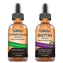 SBR Nutrition D3+K2 and Biotin Bundle Vitamin D3K2 (MK7) Liquid Drops, Peppermint, 1oz ANTE Biotin 5000mcg Liquid Drops, Vanilla 2oz Silencioso para adultos &amp; niños