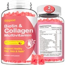 2 Pack Collagen Gummies for Women Men, Hydrolyzed Collagen Peptides Tipos I,II,III,V,X con Biotina & Ácido Hialurónico, Vitaminas C A D E B12 K2 Soporte, Libre de azúcar para uñas de pelo de piel Immunity Energy