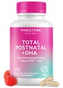 Vitaminas Postnatales Totales para Mujeres con DHA Vegano, Hierro, Folato y Vitamina B12, Esenciales de Recuperación Postparto, Suplemento diario para las madres de lactancia - 1 Mes de Suministro