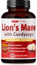 VITAL HERBAL Lions Mane Mushroom with Cordyceps Capsules Equivalente a 5030mg - Maximum Potency L-Theanine Ashwagandha Brain Supplement for Focus Memory Energy Mood Support 90 Days Supply