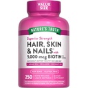 La verdad de la naturaleza Pelo, Esquín &amp; Nails Vitaminas TEN 5000mcg TEN 250 Softgels TEN Incluye Collagen, Biotin y Aceite de coco ← No GMO &amp; Gluten Suplemento gratuito para Mujeres y Hombres