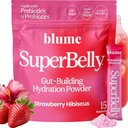 Blume New SuperBelly Gut Health and On-The-Go Hydration Packets, sin azúcar, con prebióticos, probióticos, vinagre de manzana, vitamina C y electrolitos, Hibiscus de fresa, 15 palos