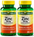 Spring Valley - Zinc 50 mg, 200 Ct 2 Pack suplemento Zinc suplemento Spring Valley suplemento es adecuado para la ingesta diaria.