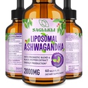 Liposomal Ashwagandha Liquid Drops 2000mg, Ashwagandha Root Extract Supplement (7% Withanolides) with Black Pepper Extract " Probiotics for Focus, Cognition & Energy - 2 FL.OZ (1 Bottle)