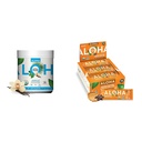 ALOHA Organic Plant-Based Protein Powder Vanilla 19.6oz, Protein Bares Peanut Butter Chocolate Chip 1.98oz Pack of 12 Bundle