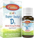 Carlson - Super Daily D3, gotas de vitamina D para niños, 400 UI por gota, 1-Año de suministro, Corazón &amp; Salud Inmune, Vegetariano, Líquido de vitamina D gotas, Desflavorado, 365 gotas
