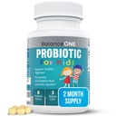 Balance ONE Probiótico para niños de liberación del tiempo – hasta 15 veces mejor supervivencia – 3 millones de CFU – Gut &amp; Digestive Support for Children – Sugar Free, Easy to Swallow, 2 meses de suministro