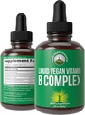B Complex Liquid Drops Vegan Suplemento. Las mejores vitaminas 5 B con Niacina B3, B6, B7 Biotin, B9 Folate, Methylcobalamin B12. B-Complex para el cabello, uñas de piel, energía. Para adultos, hombres, mujeres