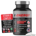 Complejo X-Energía Extra Strength B con vitamina B12 – Apoyo energético con B1, B2, B3 Niacin, B6, ácido fólico, Biotina, B5, Taurine, Ginseng, Rhodiola, Maca, Acai &amp; Spirulina – 60 cápsulas