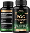 PQQ 40 mg - PQQ con CoQ10 Suplemento - Mitochondria Biogenesis & Cellular Energy Production - con Magnesium, Vitaminas C, E &amp; B2 - Pure &amp; Highly Bioavailable ← Lab Tested - Made in USA - 60 cápsulas