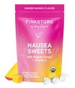 Pink Stork Organic Mango Sweets with Vitamin B6 for Morning Sickness and Motion Sickness, Añadido Ginger & Vitamin B6, 1st Trimester Pregnancy Must Haves - 30 Wrapped Candies