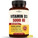 NUEVO AGE Vitamina D3 5000 UI 125mcg Softgels - Soporte para inmunes, fuerte salud de huesos - sin gluten, sin gluten, sin lácteos, 1 año de suministro (360 Softgels (Pack de 1))