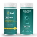 Iwi Omega-3 Essential & Brain Omega-3 Bundle, 30 Servings, Vegan Plant-Based Algae Omega 3 con EPA + DHA, Krill " Fish Oil Alternative, No Fishy Aftertaste