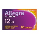 Allegra Adult 12-Hour Alergy Relief Tablets, Non-Drowsy Indoor and Outdoor Allergy Medicine, 60 mg Fexofenadine HCI Antihistamine Pill, 12-Count