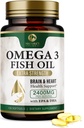 Omega 3 Píldoras de aceite de pescado 2400mg - Triple fuerza Omega 3 suplementos de aceite de pescado - Mejor EPA & DHA Ácidos grasos para el soporte de salud cerebral y corazón, Suplemento Omega3 de la naturaleza, 60 Day Supply - 120 Softgels