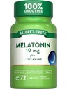 La verdad de la naturaleza Melatonina 10 mg + L-Theanine TEN 72 Tablets TEN Maximum Strength ANTE Vegan, Non-GMO y Gluten Free Supplement
