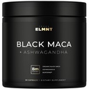 ELMNT 40,000mg 40x Strength Organic Black Maca Root w. Ashwagandha - #1 Highest Potency Black Maca Root Capsules for Men Suplemento 40:1 Extracto - 100% Pure Maca Peruana Maca Powder Pills Gelatinized