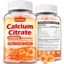 Calcio Citrato Suplemento Gummies para Adulto - Azúcar Citrato de Calcio Gratuito 1200 Mg con Magnesio 300 Mg &amp; Vitamina D3 - Suplementos de calcio orgánicos Chewable para Mujeres y Hombres