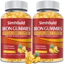 2 Pack Vegan 80MG Iron Suplemento Gummies for Women &amp; Men - Vitamina A, C, B para adultos &amp; niños - Blood & Builder & Energy Support for Iron Deficiency, Anemia, 120 Condes Pineapple Flavor Gummies