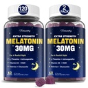 Melatonina Gummies 30mg para Adultos: Maximum Strength Melatonin Supplement with L-Theanine, Ashwagandha, MSM, Vitamin D3 & Zinc - Non-Habit Forming, Natural Mixed Berry Flavor 60 Count (Pack of 2)