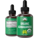 Ashwagandha Liquid Drops. USDA Organic Vegan Supplement. Extra Strength Ashwagandha Extracto Root para Mujeres, Hombres, Niños. con Adaptógenos. Cero Azúcar, Orgánica, Gluten Suplementos de Tintura Libre.