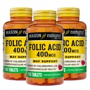 Masón Natural Folic Acid 400 mcg, Suplemento diario de Salud, Mood y Cuidado Prenatal, para Mujeres de Edad Infantil, 100 Tabletas (Pack of 3)
