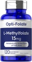 Carlyle L Methylfolate 15mg TEN 120 Capsules ANTE Valor Tamaño TENIDO Max Potency TEN Optimizado y Activado Silencio No GMO, Gluten Suplemento gratuito TENIDO Methyl Folate, 5-MTHF ANTE por Opti-Folate