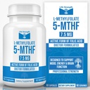 L-Methylfolate 7.5 MG, Optimized & Highly Bioactive Methyl Folate, 5-MTHF Supplement for Mood and Immune Support, Natural Diet Supplement for Energy, Non-GMO & Gluten-Free, 90 cápsulas