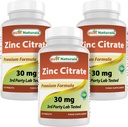 Mejores Naturales Zinc 30mg Suplementos (como Citrato de zinc) - Vitaminas de zinc para Adultos Soporte Inmunitario - 120 Tabletas (120 Cuenta (Pack of 3))