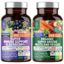 N1N Premium Organic Super Fruits & Veggies + Immune Support [38 Ingredientes potentes], Natural Super Greens Suplemento con Alfalfa, Vitaminas & Minerales, Zinc, Turmérica y Probiótico, 120 Caps
