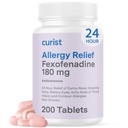 Curist Fexofenadine Hydrochloride 180mg (200 Tablets) Non Drowsy Allergy Medication - 24 Hour All Day Allergy Relief for Runny Nose, Itchy Eyes, & Throat - Allergy Relief Tablets (200 Cuenta)