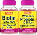 WellSí Biotina de alta potencia + Probióticos Mujeres 10B CFU, Gummies Bundle - Gran Tasting, Suplemento de vitamina, Gluten Gratis, GMO Gratis, Chewable Gummy