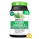 Zenwise Health Vegan Omega 3 Suplemento - Burpless Omega 3 Suplemento con DHA, EPA &amp; DPA Ácidos grasos para la salud inmune - Petróleo de pescado Alternativa de Algas marinas de origen sostenible - 120 Softgels