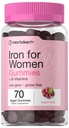 Horbäach Iron Gummies for Women tención 70 Conde ← Grape Flavor tención Suplemento con B Vitaminas Folate y Zinc viv Vegan, Non-GMO & Gluten Free