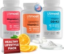Vitamina Liposómica C con Super Bioflavonoides 1000MG (180 cápsulas), Vitamina D3 con K2 5000IU (60 cápsulas) y Magnesio Glycinate 350MG (60 cápsulas) – No GMO, Supleto sin gluten