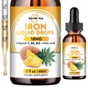 Suplemento de hierro líquido para mujeres, hombres y niños, gotas de hierro líquido con folato, vitamina C, B6, B12 para anemia, célula de sangre roja, apoyo energético, sabor a piña, 2 Fl Oz