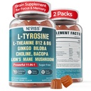 11-IN-1 Suplemento cerebral para la memoria y el foco con L-Tyrosine L-Theanine, Methylated B12 &amp; B6, Lion's Mane Mushroom, Ginkgo Biloba, Bacopa Monnieri, Choline for Focus, Nootropic, Energy, 2Packs
