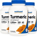 Píldoras de Curcumina Turmérica Nutricost (3 Pack) con BioPerine y 95% Curcuminoides, 2300mg, 120 Cápsulas, Cápsulas Veggie, 767mg Por Cap, 40 Servimientos, Gluten Gratis, No GMO