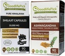 Himalayan Shilajit Capsule " Ashwagandha Capsules Pack de 2. 90+90 ct Gold Standard Premium Quality for Max Benefits. Todo Natural No GMO No Polvo de arroz No Filler No Dióxido de silicona No Stearate