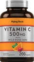 Piping Rock Vitamina C TENIDO 500mg TENIDO 200 Caplets ANTERIOR con Rose HIPS TEN VENTA Vegetariano, No Gluten Suplemento Libre