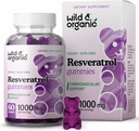 Salvaje y Orgánica Resveratrol Gummies 1000mg - Suplemento Trans Resveratrol para Antioxidantes, Cerebro, Apoyo Inmunitario - 60 Gummies Veganas, Antioxidantes No GMO