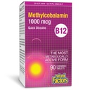Factores naturales, Vitamina B12 Methylcobalamin 1000 mcg, Apoyo Chewable para la Energía y la Salud Inmune, Vegetariano, Gluten Gratis, 90 comprimidos (90 porciones)