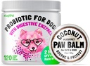 LEGITPET Probiotics for Dogs with Natural Digestive Enzymes + Prebiotics for Allergy & Itch Relief 120 Soft Chew and Paw Balm Wax Soother & Moisturizer Cream with Natural Coconut Oil 2oz Bundle