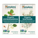 Himalaya Organic Ashwagandha for Energy Support Plus Organic Shatavari for PMS, Menstrual Cramp Relief & Menopause Support, 60 capsules Cada – 2 Product Bundle