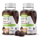 Hierro VITEEY para niños con vitamina C - Soporta Energía, Formulación de células sanguíneas, Anemia de constructor de sangre Niños Suplementos de hierro - Vegan, Gelatin Gratis, Gluten Gratis - Tasty Chewable Grape Flavored Gummy