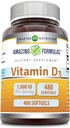 Fórmulas asombrosas Vitamina D3 Suplemento Silencio 1000 UI Silencio 480 Softgels Silencio No Gluten Libre Silencio Made in USA