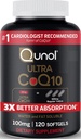 Qunol Ultra CoQ10 100mg, 3x Mejor Absorción, Agua Patenada y Fat Soluble Suplemento Natural Forma de Coenzima Q10, Antioxidante para la Salud del Corazón, 120 Conde Softgels