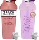 [2 Pack] 28oz Botella Shaker con Citas Motivacionales (Rose &Lavender) Silencio Botella de Shaker Protein con Agitadores Mixer latitud Blender Shaker Botella para Mezclas Protein Pack es BPA Libre y Lavavajillas Seguro